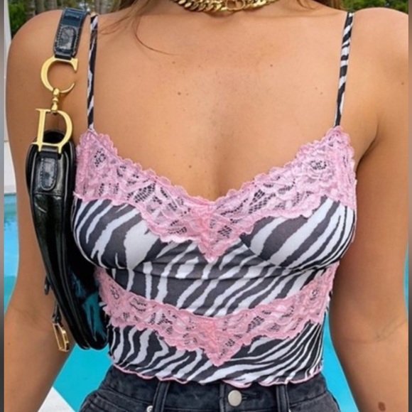 Tiger mist zebra pink lace tank top size medium M worn once or twice - Picture 1 of 4
